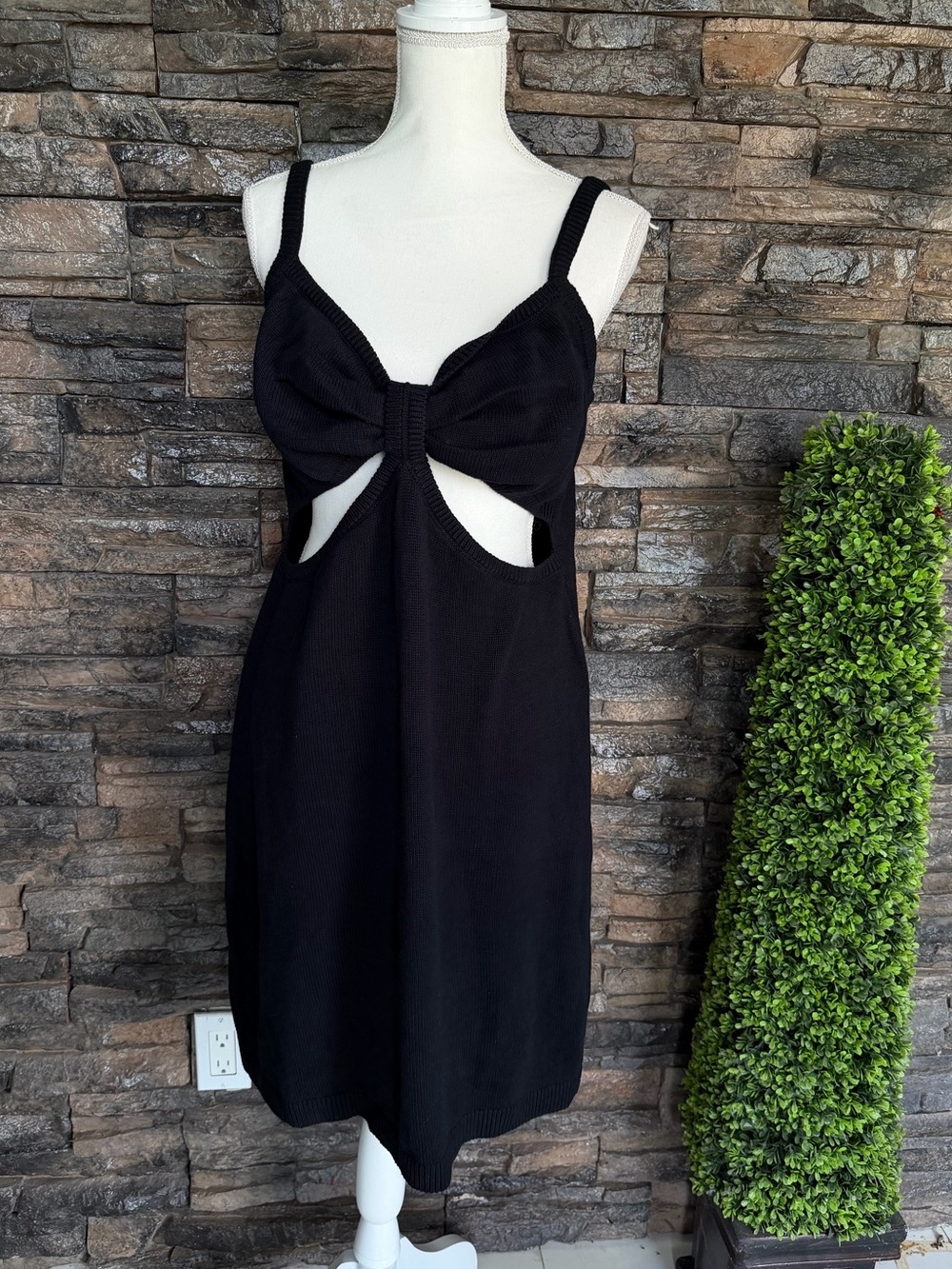 aerie Black Bow-Front Cutout Mini Dress